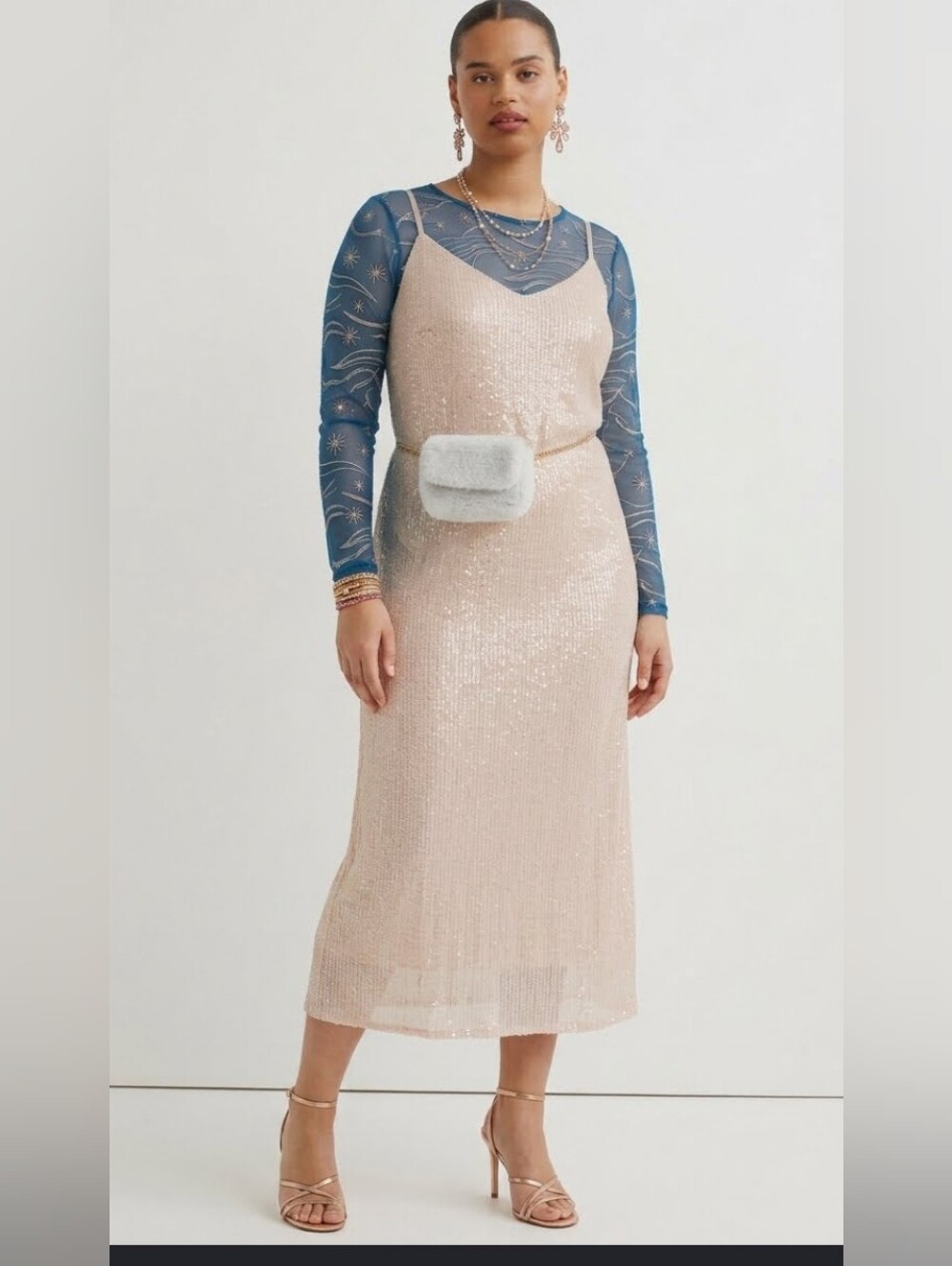 Women’s Sequin Slip Dress - Blush